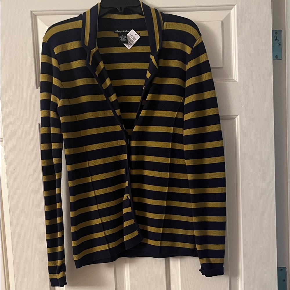 Audrey & Grace Navy and Yellow Striped Blazer